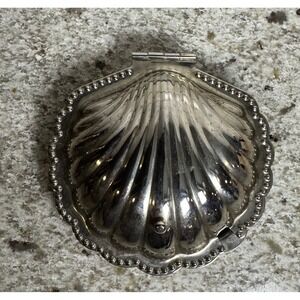 Leonard Silver Plate Scallop Shell Hinged Butter Dish Beaded Rim Vintage